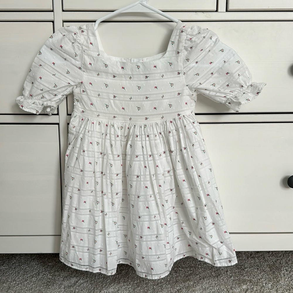 Janie and Jack White Floral Puff Sleeve Swiss dot Dress